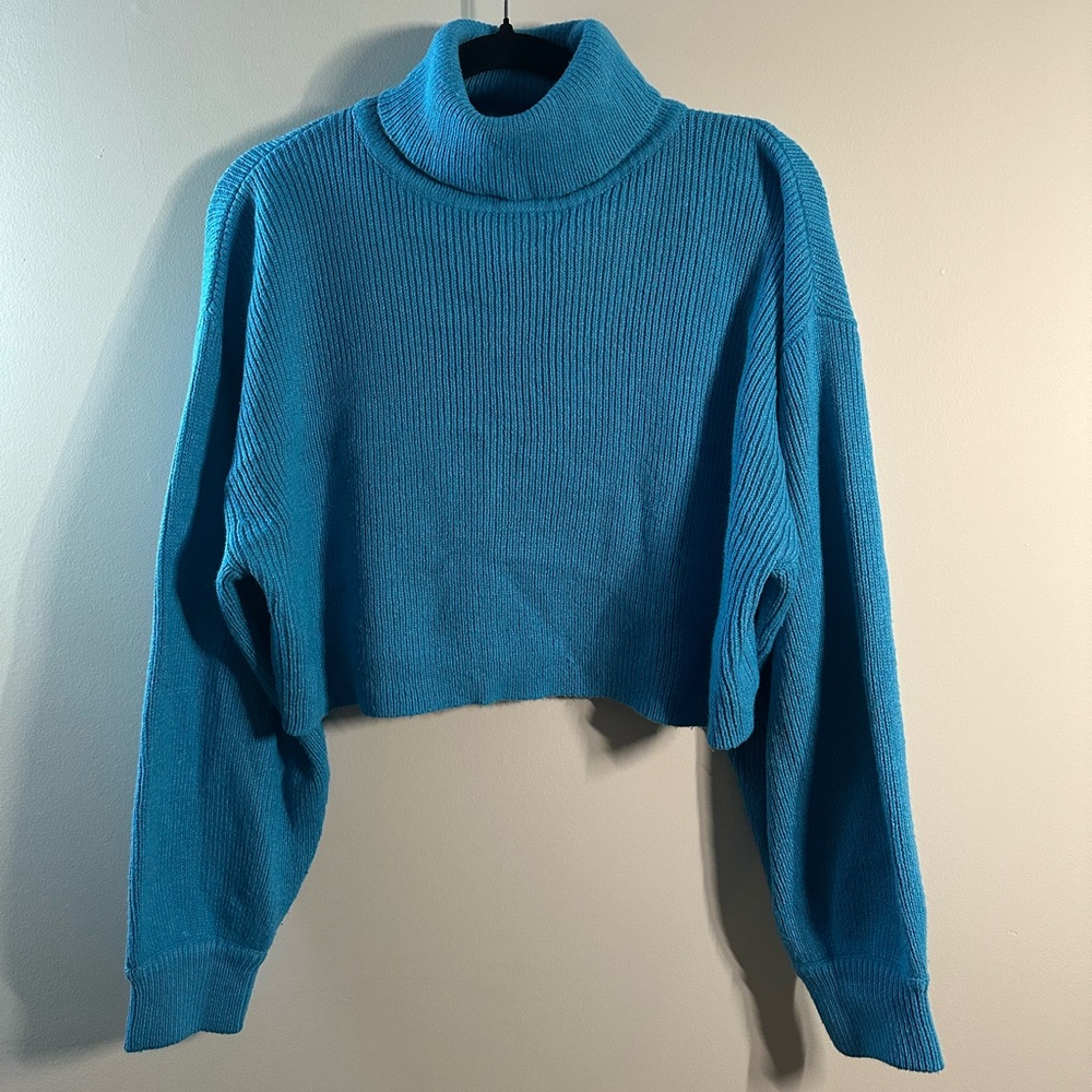 H&M Vibrant Blue Cowl Neck Cropped Sweater